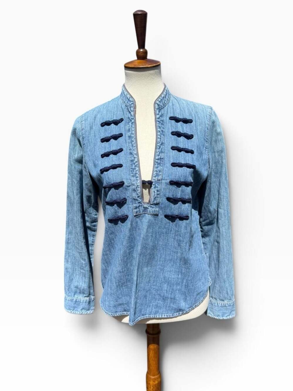 American Eagle Blue Chambray Denim  Shirt with Military Knotted Closures S/P